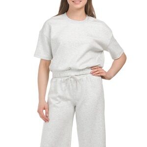 NWT - YOGALICIOUS - Scuba Lanston Crew Neck Short Sleeve Top - Light Hthr Grey